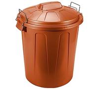 Acan Tradineur - Poubelle en plastique avec couvercle et poignées métalliques - Fabriquée en Espagne - Conteneur à déchets - Capacité de 21 litres - Ø 33,8 x 42,2 cm - Couleur marron