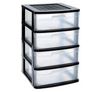 Acan Tradineur Sena Commode 4 tiroirs sans roulettes, plastique résistant, tour de rangement multi-usages, maison, entreprise, 65 x 39 x 40 cm, noir