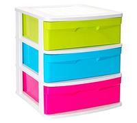 Acan Tradineur Sena Commode de rangement avec 3 tiroirs multicolore, tour de rangement multi-usages pour ranger jouets, maison (blanc, 49,5 x 39 x 40 cm)