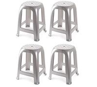 Acan Tradineur - Tabouret en plastique - Fabriqué en Espagne à la maison ou au travail - 46,2 x 36,5 x 37 cm - Couleur argent (4 unités)