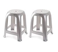 Acan Tradineur - Tabouret en plastique - Fabriqué en Espagne pour la maison ou le travail - 46,2 x 36,5 x 37 cm - Couleur Argent (2 Unités)