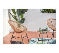 CONCEPT USINE - Salon de Jardin - Ensemble Bistrot 3 pièces Rotin Naturel : 2 Fauteuils Oeuf + Table Ronde Design Acapulco Beige | Cordes Polyéthylène Résistant | Intérieur Extérieur | Résiste à l'eau