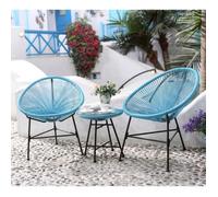 CONCEPT USINE Ensemble Bistrot Acapulco Bleu 2 Fauteuils + Table | Structure acier finition epoxy, assise fils polyéthylène, style rétro années 50