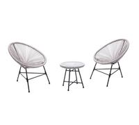 CONCEPT USINE - Salon de Jardin - Ensemble Bistrot 3 pièces Rotin Naturel : 2 Fauteuils Oeuf + Table Ronde Acapulco Gris Clair | Cordes Polyéthylène Résistant | Intérieur Extérieur | Résiste à l'eau