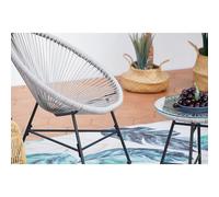 CONCEPT USINE - Salon de Jardin - Ensemble Bistrot 3 pièces Rotin Naturel : 2 Fauteuils Oeuf + Table Ronde Acapulco Gris Clair | Cordes Polyéthylène Résistant | Intérieur Extérieur | Résiste à l'eau