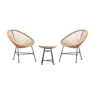 CONCEPT USINE - Salon de Jardin - Ensemble Bistrot 3 pièces Rotin Naturel : 2 Fauteuils Oeuf + Table Ronde Design Acapulco Beige | Cordes Polyéthylène Résistant | Intérieur Extérieur | Résiste à l'eau