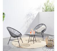 Acapulco salon de jardin 2 fauteuils ronds et table basse gris