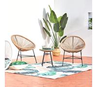 CONCEPT USINE - Salon de Jardin - Ensemble Bistrot 3 pièces Rotin Naturel : 2 Fauteuils Oeuf + Table Ronde Design Acapulco Beige | Cordes Polyéthylène Résistant | Intérieur Extérieur | Résiste à l'eau