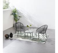 CONCEPT USINE | Salon de Jardin Design Rétro | Ensemble Bistrot 3 pièces : 2 Fauteuils Oeuf + Table Basse Acapulco Gris Foncé | Cordes Polyéthylène Résistant | Int/Ext | Résiste à l'eau