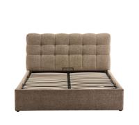 Acara - Lit coffre matelassé en tissu 140x190cm - Beige chiné