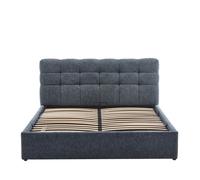 Acara - Lit coffre matelassé en tissu 140x190cm - Bleu chiné