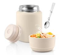 Acasimo Récipient isotherme pour aliments - 550 ml - En acier inoxydable - Avec cuillère - Gobelet à céréales à emporter - Pour congélateur, lave-vaisselle - Adultes (blanc)