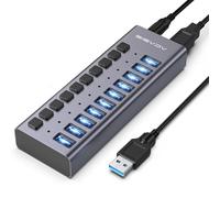 ACASIS Hub USB 3.1 alimenté à 10 ports avec vitesse de données 10 Gbps, interrupteur marche/arrêt individuel, adaptateur d'alimentation USB 12 V 4 A 48 W, hub USB 3.1 Powered pour MacBook, Mac Pro