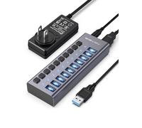 ACASIS Hub USB alimenté, 10 ports USB 3.1 Hub avec vitesse de données de 10 Gbps, interrupteurs individuels marche/arrêt, adaptateur secteur 12 V 4 A 48 W, USB Hub 3.1 alimenté