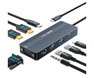 ACASIS USB C Docking Station Dual Monitors,Laptop Docking Station avec Dual HDMI 4K@60HZ,1*VGA 1080P@60HZ,2 * 5G USB A,1 * 5G USB C,3.5MM Audio,PD100W;8 in 1 Hub pour Dell/HP (DS0801-GY)