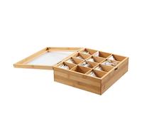 ACAZA Boîte à Thé en Bambou, Boîte à Thé avec Couvercle Transparent, 12 Compartiments, Bois de Bambou