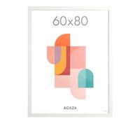 ACAZA Cadre Photo 60 x 80 cm Blanc, En Bois MDF et Verre Acrylic, Pour Photos, Posters et Puzzles, Décoration Murale, Portrait et Paysage