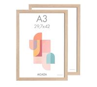 ACAZA Lot de 2 Cadre Photo 29,7 x 42 cm Format A3, En Bois MDF et Verre Acrylic, Pour Photos, Posters et Puzzles, Décoration Murale, Portrait et Paysage, Chêne Clair