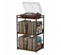 ACAZA Meuble Vinyle - pour Platine Tourne Disque - 48 x 38 x 80 cm - Marron Vintage - Design Bois MDF - Système de Rangement Vinyle - Support LP - Étagère à disques - Meuble à disques