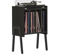 ACAZA Meuble Vinyle - pour Platine Tourne Disque et Albums Vinyles - 66 x 39.5cm - Design Bois MDF et Métal - Noir