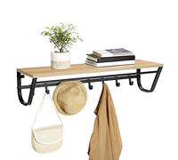 ACAZA Porte-Manteau Mural avec Etagère de Rangement, Tringle et 8 Crochets, Cadre en métal, Style Industriel, pour Entrée, Couloir, Chambre, Salle de Bains, Salon, couleur chêne clair