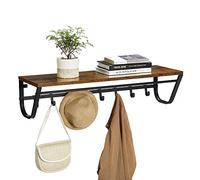 ACAZA Porte-Manteau Mural avec Etagère de Rangement, Tringle et 8 Crochets, Cadre en métal, Style Industriel, pour Entrée, Couloir, Chambre, Salle de Bains, Salon, Brun et Noir