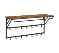 ACAZA Porte Manteau Mural avec Etagere et 14 Crochets - Patère Murale d'Entree - 90 x 30cm - Marron
