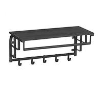 ACAZA Porte-Manteau avec étagère - Porte-Manteau Mural en métal/Bois - 66cm de Long - Noir