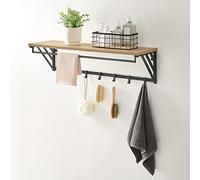 ACAZA Porte Manteau Mural avec Etagere et 7 Crochets - Patère Murale d'Entree - 90 x 30cm - Chêne Clair