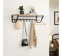 ACAZA Porte-Manteau Mural avec Etagère de Rangement, Tringle et 8 Crochets, Cadre en métal, Style Industriel, pour Entrée, Couloir, Chambre, Salle de Bains, Salon, couleur chêne clair