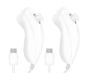 Acboor Nunchuk Manette, 2 Lot manettes Nunchuk pour Télécommande Wii Manette Jeu Nunchuk Jostick Compatible avec Manettes Jeu Vidéo Nintendo Wii et Wii U Blanc
