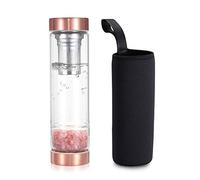 ACBungji Bouteille d'eau en cristal de guérison, pierre précieuse naturelle, bouteille d'eau en verre de guérison, élixir énergétique, bouteille d'eau de 400 ml, améliore la forme physique (quartz