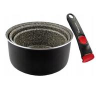 Accademia Mugnano Set 3 casseroles 16/18/20 cm (1,5/2,1/3 L) + 1 Poignée Amovible, Induction, Antiadhésif, Noir et Gris.