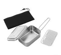 Accarugty Boîte à déjeuner en acier inoxydable 304 avec grille de cuisson à la vapeur, pliable, portable, conçue pour le camping, la randonnée, les pique-niques, les ustensiles de cuisine en plein air