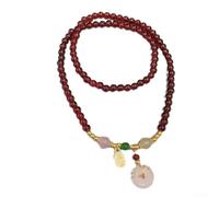 Accarugty Collier grenat en verre avec bouton de paix - Pendentif double fonction réglable de 41 à 50 cm pour femme - Peut être porté comme bracelet ou collier - Rouge