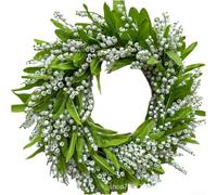 Accarugty Couronne de muguet artificiel de 45 cm avec baies et feuillage vert, décoration florale artisanale pour porte d'entrée, jardin, printemps et été