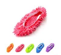 Accarugty Pantoufles de nettoyage, en microfibre chenille pour lavage du sol, chaussures antidérapantes pour la maison, la cuisine, la salle de bain, patins réutilisables et lavables (fleur rose)