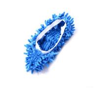 Accarugty Pantoufles de nettoyage, en microfibre chenille pour lavage du sol, chaussures antidérapantes pour la maison, la cuisine, la salle de bain, patins réutilisables et lavables (bleu)