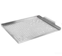 Accarugty Plaque de barbecue rectangulaire en acier inoxydable, accessoire de cuisine d'extérieur pour griller des pétoncles et des légumes, plaque de barbecue robuste avec poignées, 36,5 x 29 x 2,5