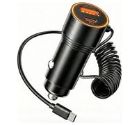 acce2s Chargeur Voiture Rapide 66W 2026, 2 Ports USB-A & -C + Cable Type-C etirable 1,50m intégré, Charge PD et QC, Compatible iPhone, Samsung Galaxy, Google Pixel, Xiaomi (Voir liste)