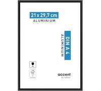 accent by nielsen cadre photo, 21 x 29,7 cm (A4), aluminium, Noir mat, cadre documentpour accrocherau format paysage et portrait, verre véritable, Accent