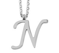 Accent Collier Noms Lettre N - Collier en Acier Inoxydable avec Pendentif 43+5 cm Argent Femme Homme Unisexe, Acier inoxydable