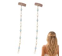 Accent de cheveux de sirène de plage, épingle à cheveux inspirée de l’océan avec breloques en forme d’étoile de mer et de perles bleues, accessoires de cheveux Boho Clip pour la plage, mariage (2PCS)