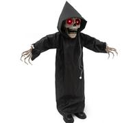 Accent de crâne d ' Halloween avec scène Sombre avec Effet de Saut | Réponse activée par le son, en robe noire, figurine d ' exposition à thème