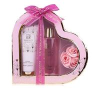 Accentra Coffret bain SALSA ESSENCE OF BEAUTY pour femmes, lotion, gel douche, roses de bain, parfum Rose et Fleur de Cerisier, coffret en cœur, luxe pour femmes