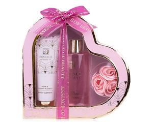 Accentra Coffret bain SALSA ESSENCE OF BEAUTY pour femmes, lotion, gel douche, roses de bain, parfum Rose et Fleur de Cerisier, coffret en cœur, luxe pour femmes