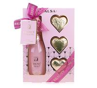 Accentra Coffret bain SALSA ESSENCE OF BEAUTY pour femmes, mousse en bouteille champagne, 3 bombes de bain, parfum Rose et Fleur de Cerisier, boîte cadeau, luxe pour femmes
