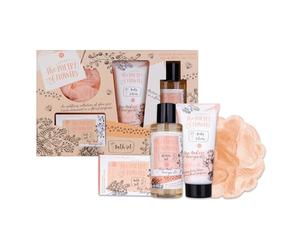 accentra - coffret cadeau 4 pièces - coffret de bain cadeau avec lotion pour le corps, sel de bain, gel douche et éponge en maille - coffret bien-être pour femmes et filles lors d'occasions spéciales