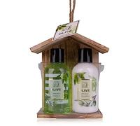 Accentra - Coffret cadeau de douche pour femme Olive dans une belle boîte en bois - Kit de soin 2 pièces avec gel douche et lotion pour le corps - Coffret cadeau bien-être pour un anniversaire, la