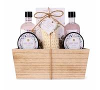 Accentra coffret cadeau FLORAL DREAMS lavande panier 300 g sels de bain | Rituel douche, mousse baignoire, gommage corps, lait corporel, éponge sisal, corbeille prête à offrir, pause beauté